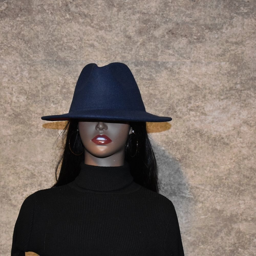 Navy Blue with Red base Unisex Fedora Hat - Picture 3 of 4